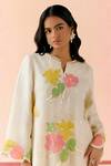 Buy_I AM Design_Ivory Silk Organza Applique, Embroidery Round Neck Work Suit Set 