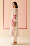 I AM Design_Ivory Silk Organza Applique Round Neck Suit Set With Red Pink Work _at_Aza_Fashions
