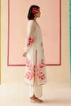 Buy_I AM Design_Ivory Silk Organza Applique Round Neck Suit Set With Red Pink Work 