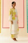 I AM Design_Ivory Silk Organza Applique Round Neck Work Suit Set _at_Aza_Fashions