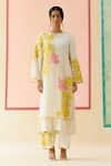 Buy_I AM Design_Ivory Silk Organza Applique Round Neck Work Suit Set _at_Aza_Fashions