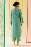 Shop_I AM Design_Mint Silk Organza Applique, Embroidery Round Neck Suit Set With Colorful Work _at_Aza_Fashions