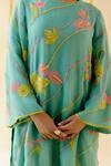 Shop_I AM Design_Mint Silk Organza Applique, Embroidery Round Neck Suit Set With Colorful Work _Online_at_Aza_Fashions