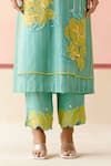 Buy_I AM Design_Mint Silk Organza Applique, Embroidery Round Neck Suit Set With Mustard Work _Online_at_Aza_Fashions