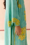Shop_I AM Design_Mint Silk Organza Applique, Embroidery Round Neck Suit Set With Mustard Work _Online_at_Aza_Fashions