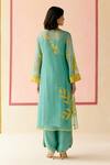 Shop_I AM Design_Mint Silk Organza Applique V-neck Suit Set With Mustard Work _at_Aza_Fashions