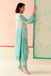I AM Design_Mint Silk Organza Applique, Embroidery Round Neck Ombre Suit Set _Online_at_Aza_Fashions