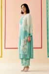 Buy_I AM Design_Mint Silk Organza Applique, Embroidery Round Neck Ombre Suit Set _Online_at_Aza_Fashions