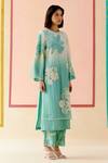 Shop_I AM Design_Mint Silk Organza Applique, Embroidery Round Neck Ombre Suit Set _at_Aza_Fashions