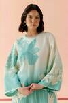 I AM Design_Mint Silk Organza Applique, Embroidery Round Neck Ombre Suit Set _at_Aza_Fashions