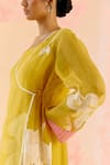 Buy_I AM Design_Mustard Silk Organza Applique, Embroidery Round Neck Suit Set With Work _Online_at_Aza_Fashions