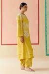 Buy_I AM Design_Mustard Silk Organza Applique, Sequins, Embroidery Round Neck Ombre Suit Set _Online_at_Aza_Fashions