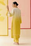 Shop_I AM Design_Mustard Silk Organza Applique, Sequins, Embroidery Round Neck Ombre Suit Set _at_Aza_Fashions