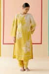 Buy_I AM Design_Mustard Silk Organza Applique, Sequins, Embroidery Round Neck Ombre Suit Set _at_Aza_Fashions