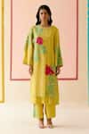 Buy_I AM Design_Mustard Silk Organza Applique, Embroidery Round Neck Work Suit Set _at_Aza_Fashions