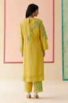 Shop_I AM Design_Mustard Silk Organza Applique, Embroidery Round Neck Work Suit Set _at_Aza_Fashions