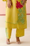 Buy_I AM Design_Mustard Silk Organza Applique, Embroidery Round Neck Work Suit Set _Online_at_Aza_Fashions