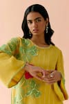Shop_I AM Design_Mustard Silk Organza Applique, Embroidery Round Neck Work Suit Set _Online_at_Aza_Fashions