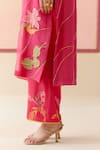 I AM Design_Pink Silk Organza Applique, Embroidery, Sequins Round Neck Hot Work Suit Set _Online_at_Aza_Fashions