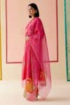 Shop_I AM Design_Pink Silk Organza Applique, Embroidery, Sequins Round Neck Hot Work Suit Set _at_Aza_Fashions