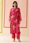 Buy_I AM Design_Pink Silk Organza Applique, Embroidery, Sequins Round Neck Hot Work Suit Set _at_Aza_Fashions