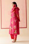 Shop_I AM Design_Pink Silk Organza Applique, Embroidery, Sequins Round Neck Hot Work Suit Set _Online_at_Aza_Fashions