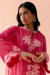 Buy_I AM Design_Pink Silk Organza Applique, Embroidery Round Neck Hot Suit Set With Mustard _Online_at_Aza_Fashions