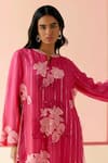 Shop_I AM Design_Pink Silk Organza Applique, Embroidery Round Neck Hot Suit Set With Mustard _Online_at_Aza_Fashions