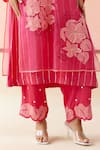 I AM Design_Pink Silk Organza Applique, Embroidery Round Neck Hot Suit Set With Mustard _at_Aza_Fashions