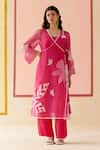 Buy_I AM Design_Pink Silk Organza Applique, Embroidery Square Neck Hot Angrakha Set With Work _at_Aza_Fashions