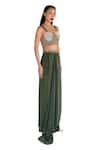 Amka_Emerald Green Silk Beads Sweetheart Neck Designer Blouse And Skirt Set _Online_at_Aza_Fashions