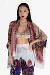 Buy_Amka_Pink Silk Embroidery V-, Open Rose Designer Top Pant Jacket Set _Online_at_Aza_Fashions