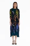 Amka_Blue Silk Round Neck Midnight Floral Kaftan _Online_at_Aza_Fashions