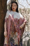 Amka_Pink Silk Round Neck Designer Bloom Kaftan _at_Aza_Fashions