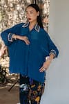 Buy_Amka_Blue Silk Embroidery, Studs Collared Midnight Shirt And Pant Set _Online_at_Aza_Fashions