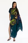 Shop_Amka_Blue Silk Round Neck Midnight Floral Kaftan Set _Online_at_Aza_Fashions