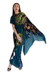 Amka_Blue Silk Round Neck Midnight Floral Kaftan Set _at_Aza_Fashions