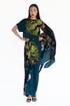 Buy_Amka_Blue Silk Round Neck Midnight Floral Kaftan Set _at_Aza_Fashions