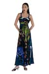Buy_Amka_Blue Silk Embroidery Square Neck Midnight Designer Dress _at_Aza_Fashions