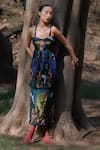 Buy_Amka_Blue Silk Embroidery Lily Natural Dress _at_Aza_Fashions