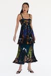 Buy_Amka_Blue Silk Embroidery Lily Natural Dress _Online_at_Aza_Fashions