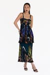 Amka_Blue Silk Embroidery Lily Natural Dress _at_Aza_Fashions