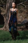 Buy_Amka_Blue Silk Embroidery Lily Natural Dress 
