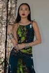 Amka_Blue Silk Scoop Neck Designer Naga Dress _at_Aza_Fashions