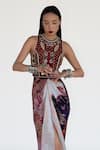 Buy_Amka_Pink Silk Mirrors, Beads Round Neck Embroidered Merlot Top And Skirt Set _Online_at_Aza_Fashions