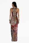 Shop_Amka_Pink Silk Mirrors, Beads Round Neck Embroidered Merlot Top And Skirt Set _at_Aza_Fashions