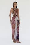 Shop_Amka_Pink Silk Mirrors, Beads Round Neck Embroidered Merlot Top And Skirt Set _Online_at_Aza_Fashions