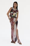 Buy_Amka_Rose Gold Silk Beads, Sequins Round Neck Designer Pink Top And Skirt Set _at_Aza_Fashions