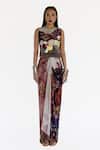 Amka_Rose Gold Silk Beads, Sequins Round Neck Designer Pink Top And Skirt Set _Online_at_Aza_Fashions