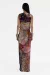 Shop_Amka_Rose Gold Silk Beads, Sequins Round Neck Designer Pink Top And Skirt Set _at_Aza_Fashions